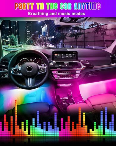 مصابيح LED RGB لشريط السيارة الداخلية، تحكم ذكي في التطبيق وتحكم مزدوج عن بعد، مجموعة إضاءة داخلية 12 فولت USB تحت لوحة القيادة Footwell Neon، وضع موسيقى متعدد الألوان ووضع DIY in Kuwait
