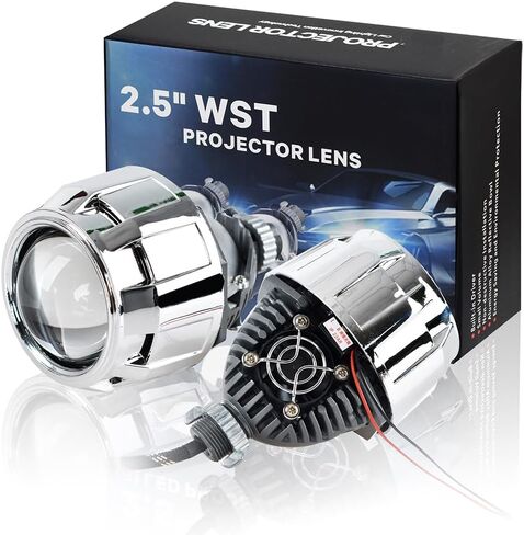 عدسة جهاز عرض YUFANYA 2.5 بوصة ثنائية LED مع شعاع Hi/Lo، 70 وات 20,000LM 6000K أبيض، قناع أغطية فضية، مناسب H4 H7 9005 HB3 9006 HB4 مصباح أمامي لدراجة نارية للسيارة in Kuwait