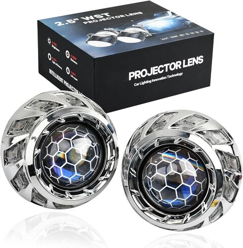عدسة جهاز عرض YUFANYA 2.5 بوصة ثنائية LED مع شعاع Hi/Lo، 70 وات 20,000LM 6000K أبيض، قناع أغطية فضية، مناسب H4 H7 9005 HB3 9006 HB4 مصباح أمامي لدراجة نارية للسيارة in Kuwait