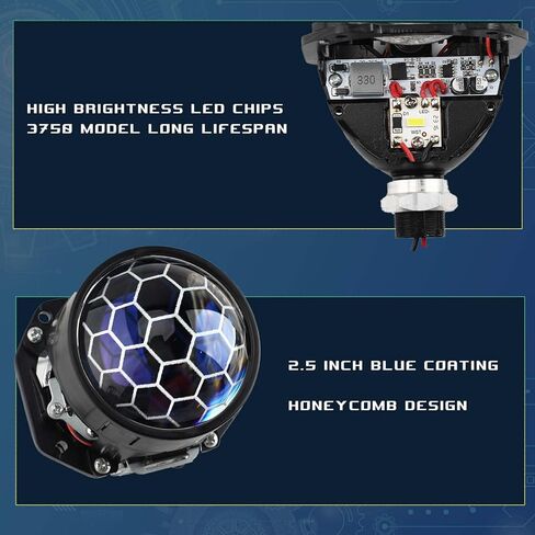 عدسة جهاز عرض YUFANYA 2.5 بوصة ثنائية LED مع شعاع Hi/Lo، 70 وات 20,000LM 6000K أبيض، قناع أغطية فضية، مناسب H4 H7 9005 HB3 9006 HB4 مصباح أمامي لدراجة نارية للسيارة in Kuwait