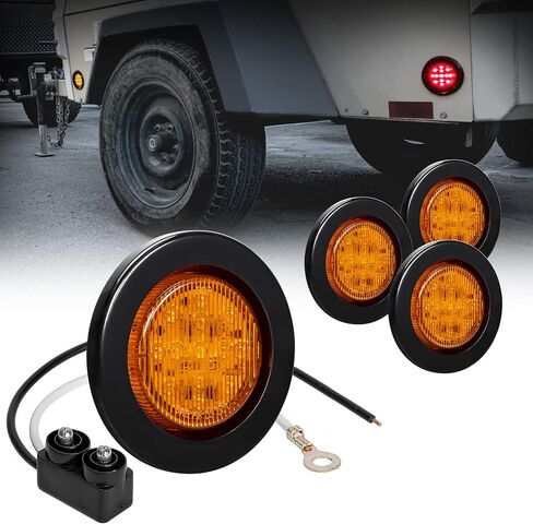 TRUE MODS 2 قطعة 2.5 بوصة 12 فولت مصابيح LED مستديرة كهرمانية لعلامات التخليص الجانبية [DOT FMVSS 108] [SAE P2] [عدسة عاكسة] [حلقة معدنية ومقابس] [تركيب متساطح] [مقاوم للماء IP67] لمقطورة القارب نصف شاحنة RV Peterbilt in Kuwait