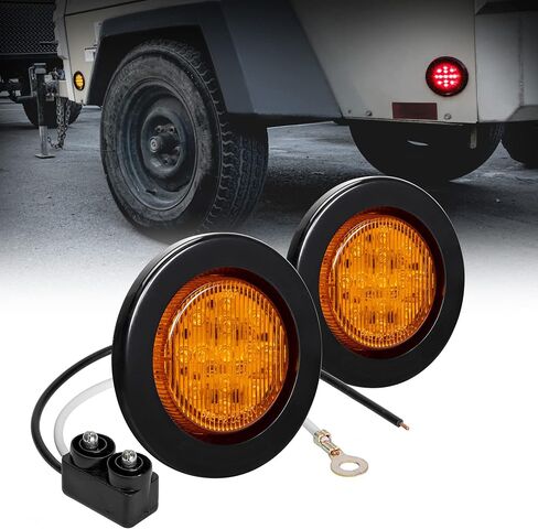 TRUE MODS 2 قطعة 2.5 بوصة 12 فولت مصابيح LED مستديرة كهرمانية لعلامات التخليص الجانبية [DOT FMVSS 108] [SAE P2] [عدسة عاكسة] [حلقة معدنية ومقابس] [تركيب متساطح] [مقاوم للماء IP67] لمقطورة القارب نصف شاحنة RV Peterbilt in Kuwait