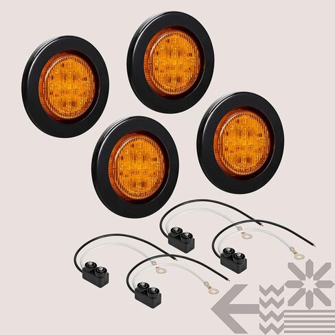 TRUE MODS 2 قطعة 2.5 بوصة 12 فولت مصابيح LED مستديرة كهرمانية لعلامات التخليص الجانبية [DOT FMVSS 108] [SAE P2] [عدسة عاكسة] [حلقة معدنية ومقابس] [تركيب متساطح] [مقاوم للماء IP67] لمقطورة القارب نصف شاحنة RV Peterbilt in Kuwait