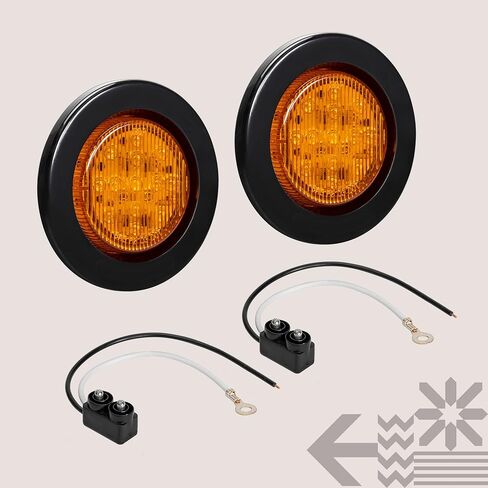 TRUE MODS 2 قطعة 2.5 بوصة 12 فولت مصابيح LED مستديرة كهرمانية لعلامات التخليص الجانبية [DOT FMVSS 108] [SAE P2] [عدسة عاكسة] [حلقة معدنية ومقابس] [تركيب متساطح] [مقاوم للماء IP67] لمقطورة القارب نصف شاحنة RV Peterbilt in Kuwait