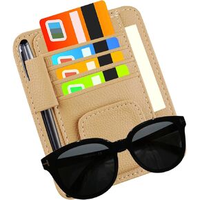 Aokdom Multi-Function Leather Car Visor Organizer with Sunglass Holder(Small-Wallet Size+Multi-Slots),Elegant Car Storage Accessories for Storing Card Pen Invoice to Space Saving(Beige/Black (Black)