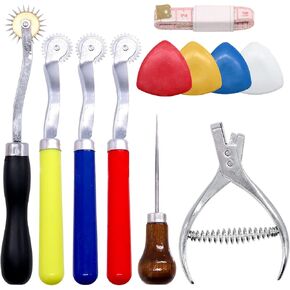 مجموعة أدوات الخياطة الجلدية المكونة من 9 قطع من Cimeton تتضمن 4 قطع أداة خياطة عجلة التتبع الملونة، 4 قطع طباشير خياط، نقش نمطي، خدش للقماش الورقي الجلدي in Kuwait