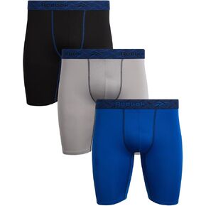 Reebok Men's Boxer Briefs - 3 Pack Performance Compression Underwear for Men - Soft Stretch Mens Long Leg Boxer Briefs (S-XL)