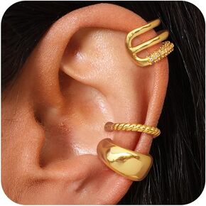 Ear Cuffs Non Piercing for Women 14k Gold Ear Cuff Earrings Trendy Fake Piercings Cartilage Earrings for Women Clip on Earrings Cubic Zirconia Hypoallergenic Fake Earrings for Women Jewelry