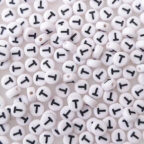 200+ Pieces 4x7mm Vowel A-E-I-O-U Letter Beads for Jewelry Making, White Round Acrylic Bulk Mixed Alphabet(Black on White)