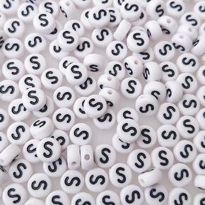 200+ Pieces 4x7mm Vowel A-E-I-O-U Letter Beads for Jewelry Making, White Round Acrylic Bulk Mixed Alphabet(Black on White)