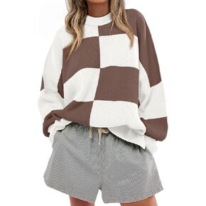 LILLUSORY Womens Oversized Color Block Pullover Sweaters