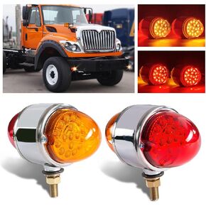 2Pcs Amber/Red 17 LED Dual Revolution Watermelon Lights [DOT Approved], Plastic Chrome Double Face Auxiliary Lights, Pedestal Lights, Turn Signal Lights for Semi Trucks Clear Lens