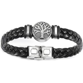 Dreamtimes Yggdrasil World Tree of Life Bracelet Mens Leather Bracelet Braided Religious Mens Cuff Bracelets Alloy Viking Cuff Bangle for Women Men Father's Day Jewelry