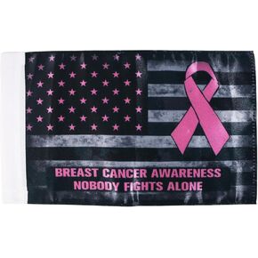 Motorcycle Flag Grey American Flag Breast Cancer Awareness Nobody Fights Alone Flag with 4/5 IN Sleeve for 3/8 IN Flag Mount Poles for Harley Goldwing CB VTX CBR Yamaha