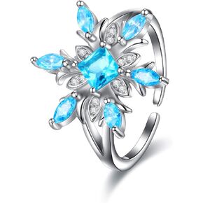EVER FAITH 925 Sterling Silver CZ Winter Accessory Sparkle Snowflake Flower Adjustable Cuff Ring
