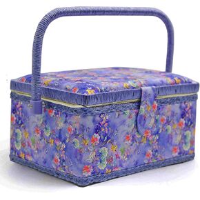 Sewing Basket with Sewing Supplies, Medium Sewing Box for Accessories Storage, Blue Flower