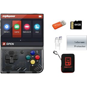 وحدة تحكم ألعاب Miyoo Mini Plus المحمولة 3.5 بوصة نظام كلاسيكي ريترو وحدات تحكم ألعاب فيديو محمولة قابلة لإعادة الشحن محمولة باليد 64 جيجا مع حقيبة رمادية