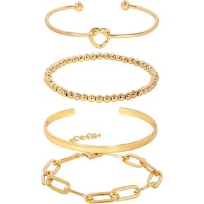 Yowivon Stackable Bracelets for Women, Gold Plated Bracelet Stack Adjustable Pearl Tennis Beaded Paperclip Cuban Link Chain Bracelets Jewelry Accessories Gifts for Mom