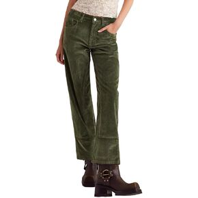 LifeShe Corduroy Pants for Women Casual Elastic Waisted Straight Leg Pant Loose Comfy Trousers with Pockets