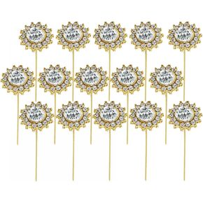 15Pcs Flower Decoration Pins Wedding Bouquet Pins Diamond Head Flower Straight Pin Flower Corsage Boutonniere Pins for Wedding Bridal Hair Accessories Jewelry Decoration DIY Craft Sewing, Gold