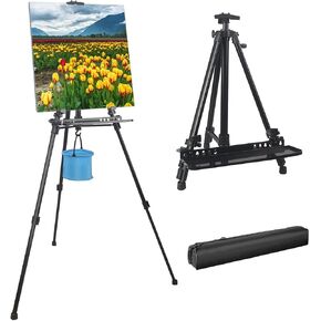 YDisplay Artist Easel Stand for Painting with Organizer Tray,Aluminum Easel with Carry Bag for Indoor Outdoor Perfect for Adults & Kids,Black