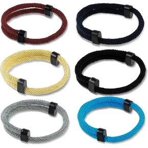 Mabor Mens Bracelets Rope, 6 Pcs Adjustable Nautical Braided Cord Bracelet Handmade Navy Marine Anklet String Bracelet with Metal Knot Men Women Braided Bracelets Gifts