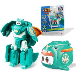 Super Wings 2-in-1 Transformer Toys, 2.4" Tino Pet Mode & 4.3" Mecha Mode, Rescue Bots Transforming Mecha Robot Toys, Educational Toys for Boys and Girls Age 3+, Gifts for Preschool Kids, Green