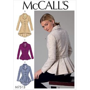 McCall's Patterns M7513 A5 Misses' Notch-Collar, Peplum Jackets, Size 6-14 (7513)