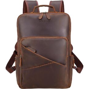 STAR VISTA 15.6" Trajan Vintage Full Grain Leather Laptop Backpack for Men, Multi Pockets, Casual Outdoor Business Travel Rucksack, YKK Zippers