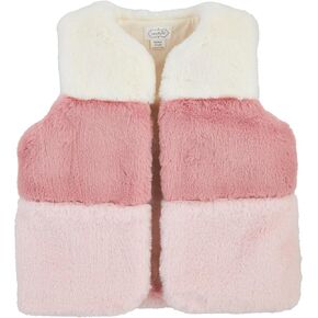 Mud Pie Girls Children Pink Color Block Fur Vest