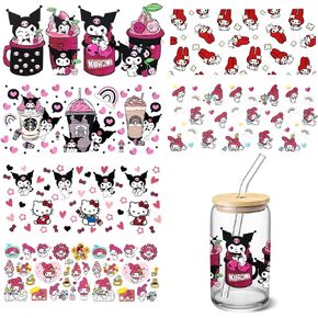 6 Sheets UV DTF Cup Wraps Transfer Stickers for Glass, Cartoon Cup Wraps Decal Stickers for Tumbler Cups (Princess)