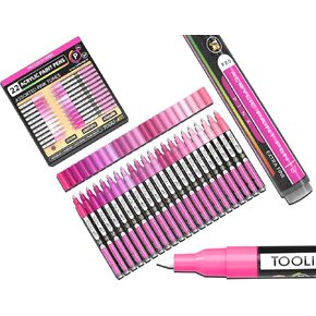 Acrylic Paint Pens 22 Assorted Pink Pro Color Series Markers Set 0.7mm Extra Fine Tip for Rock Painting, Glass, Mugs, Wood, Metal, Canvas, DIY, Outlining. Non Toxic, Waterbased, Quick Drying