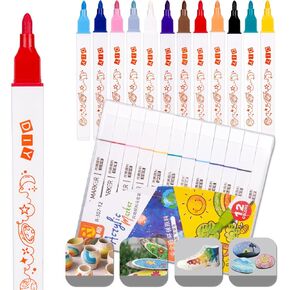 Acrylic Paint Pens Markers, Premium Acrylic Paint Pens for Wood, Canvas, Stone, Rock Painting, Glass, Ceramic Surfaces, DIY Crafts Making Art School Supplies（12 Colors ）
