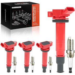 A-Premium (Red) Set of 8 Ignition Coil Pack and Iridium Spark Plugs Compatible with Toyota Tacoma 2005-2015, 4Runner 2010, 2.7L