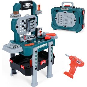 Kids Tool Bench Set with Electric Drill and Realistic Tool, 2-in-1 Pretend Play Construction Workbench Toys for Boys & Girls, Ages 3+, Blue