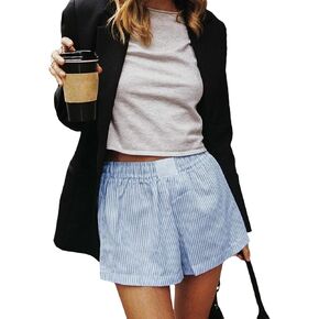Women Y2k Striped Boxer Shorts Casual High Waist Pajama Bottoms Wide Leg Striped Lounge Shorts Summer Sleepwear