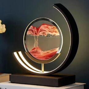 Moving Sand Art Lamp, 3D Sand Art Table Lamp Sand Art Pictures 3 Colors Desktop Sand Art Light Relaxing Desk Decor with Stand for Home Office Decor (Red Sand)