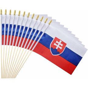 25Pack Small Slovakia Flag Handheld Mini Slovakian Flags on Stick 5x8 Inch