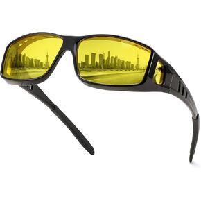 FEISEDY Men Night Driving Glasses,Fit Over Sunglasses Yellow Lens, Anti Glare Polarized HD Night Vision Glasses B0225