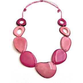 Tagua Necklace in Fuchsia, Pink TAG714, Vegetable Ivory Necklace. Statement Necklace, Organic Jewelry TAG714FHCPK