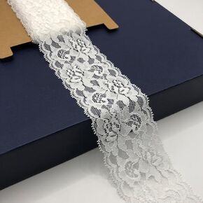 2.4 Inch Wide Lace Trim Ribbon, Stretchy Lace Fabric by 5 Yard/rolll Perfect for Crafts, Sewing Making, Gift Wrapping and Bridal Wedding Decorations - 8707 (Black)