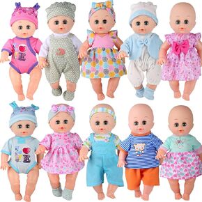 10 Sets for 10-11-12 Inch Baby Doll Clothes Dress Newborn Baby Doll Accessories Gown Costumes Outfits with Schoolbag Kitchen Toy Xmas Gift-wrap