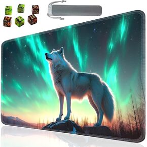 Board Game TCG Playmat Table Mats Games Size 60X35 cm Mousepad Compatible for MTG RPG CCG Trading Card Game Play mats with 6 Dice (Playmat 107) Wolf 3