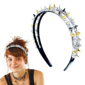 Black Spiked Headband Punk Gothic Spiky Rivet Headbands For Women Rock Headwear Hair Hoop For Costume Party Accessories (Black A)