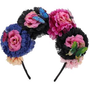 Beaupretty Mexican Rose Flower Crown Day of the Dead Flower Headband Dia De Los Muertos Headpiece Halloween Party Costume Accessories