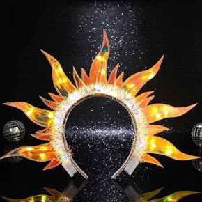 Zoestar Light Up Flame Headband Glowing Fire Hair Bands Sparkly Rave Costume Nightclub Hair Accessory for Women