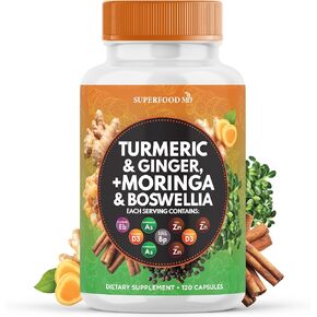 Turmeric Curcumin 30000mg Ginger 3000mg Moringa 50000mg Boswellia 3000mg Saffron 2000mg Holy Basil- Joint Support Supplement for Women and Men with Ceylon Cinnamon, Quercetin, Tart Cherry- 240 Count
