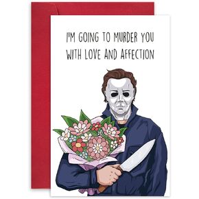 Leinessy Michael Myers Halloween Card for Him Her, Horror Movie Theme Anniversary Card, Murder You with Love and Affection