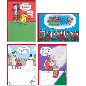 Hallmark Shoebox Funny Boxed Christmas Cards Assortment, Festive Cartoons (4 Designs, 24 Cards with Envelopes)
