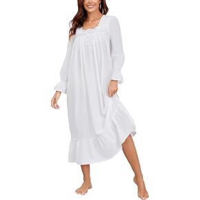 AVIIER 100% Cotton Nightgowns for Women Long Sleeve House Dress Ladies Sleepwear with Pockets in Kuwait